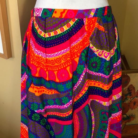 ❌Sold❌VINTAGE 60s Leslie Fay 5th Ave NYC GROOVY Wrap Tie Maxi Skirt Vivid Swirl - Picture 11 of 16